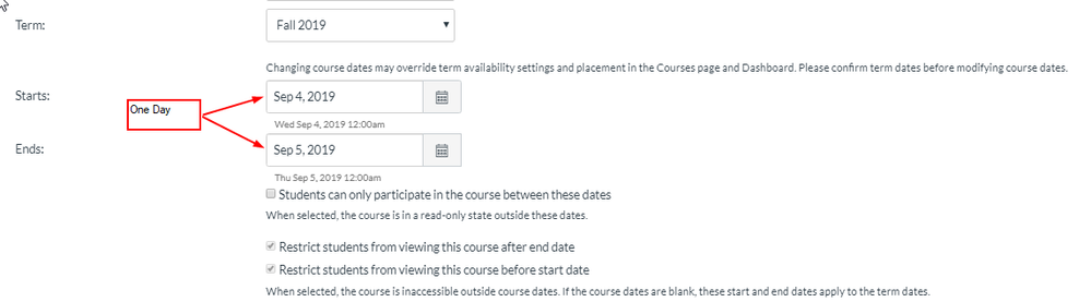 Course dates are incorrectly entered